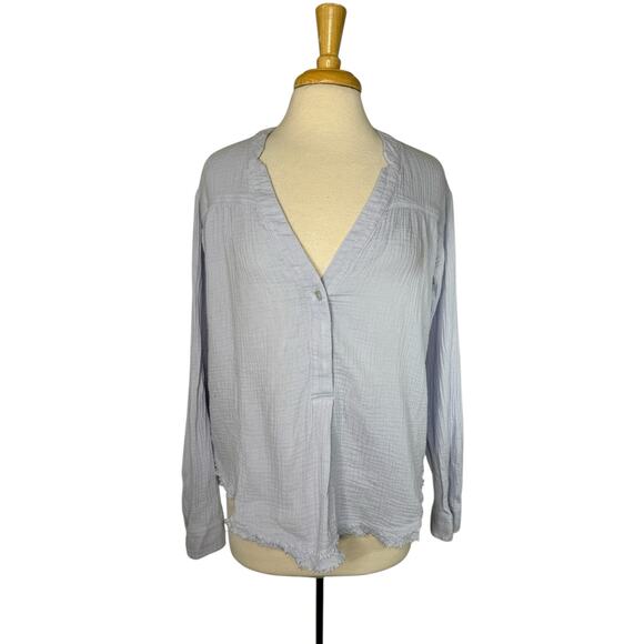 Free People Tops - FREE PEOPLE Changing Horizons Pale Blue Gauze Long Sleeve Top Size Small Cotton